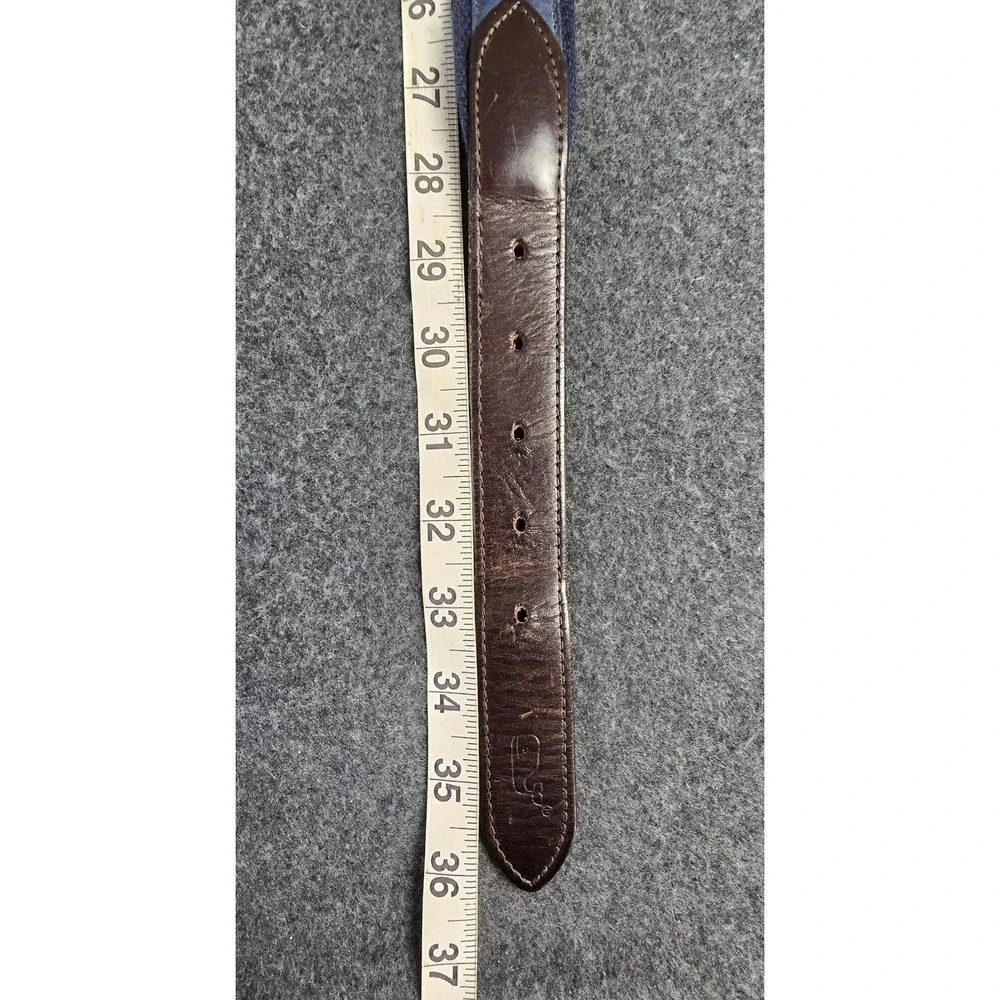 Vineyard Vines Belt Mens Size 30 Blue SMS Logo‎ Ribbon Leather Brass Buckle USA